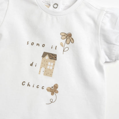 Girls White and Beige Graphic Printed T-shirt