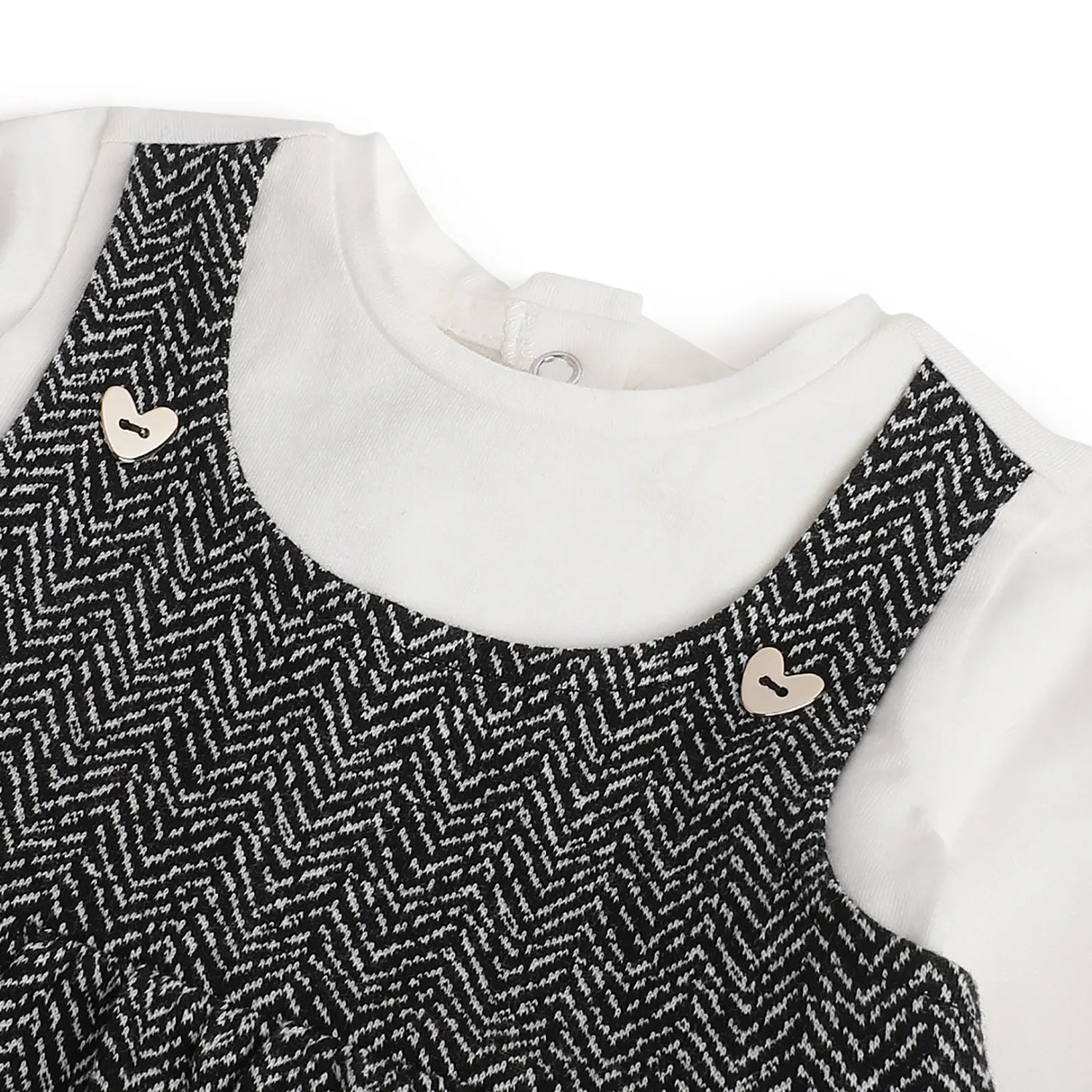 Girls White &amp; Black Chevron Dress