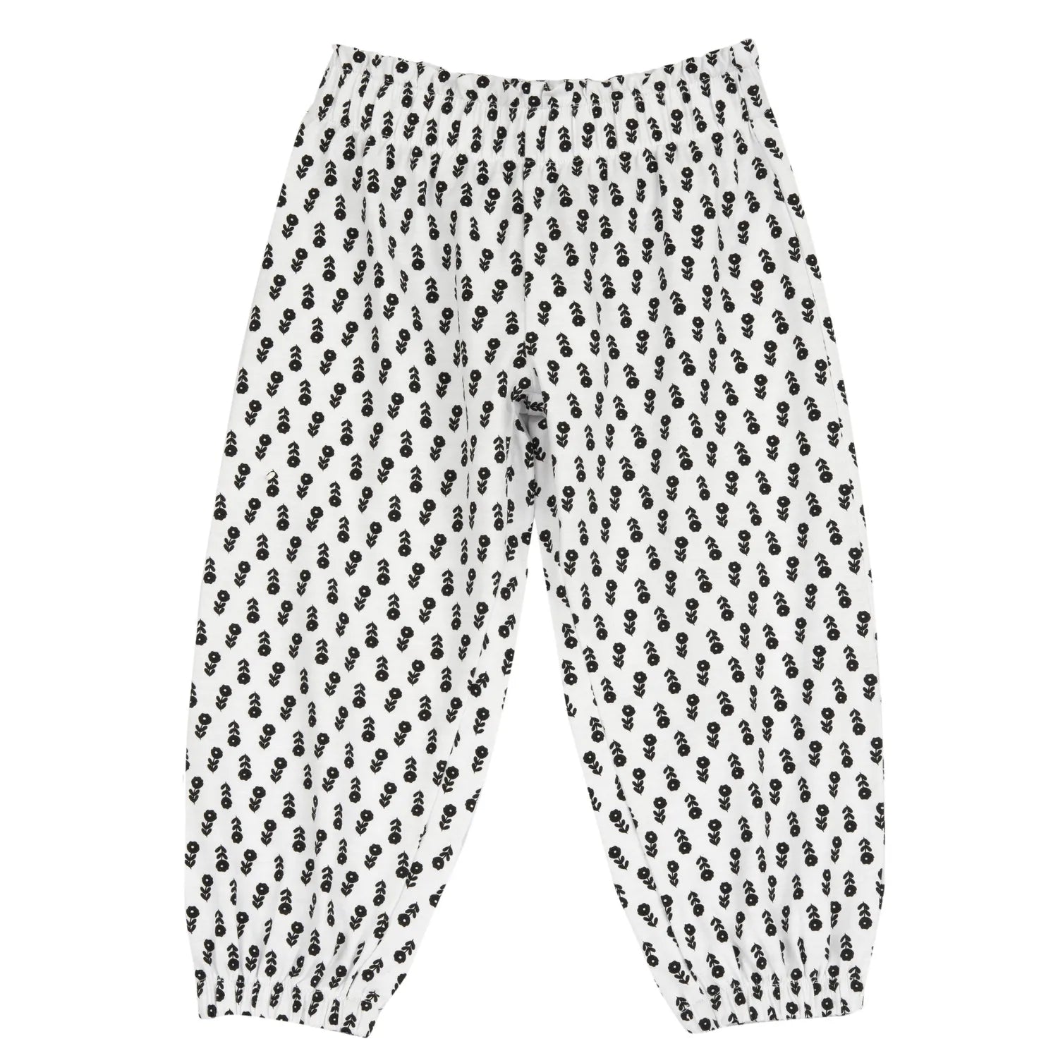 Girls White and Black Floral Printed Joggers