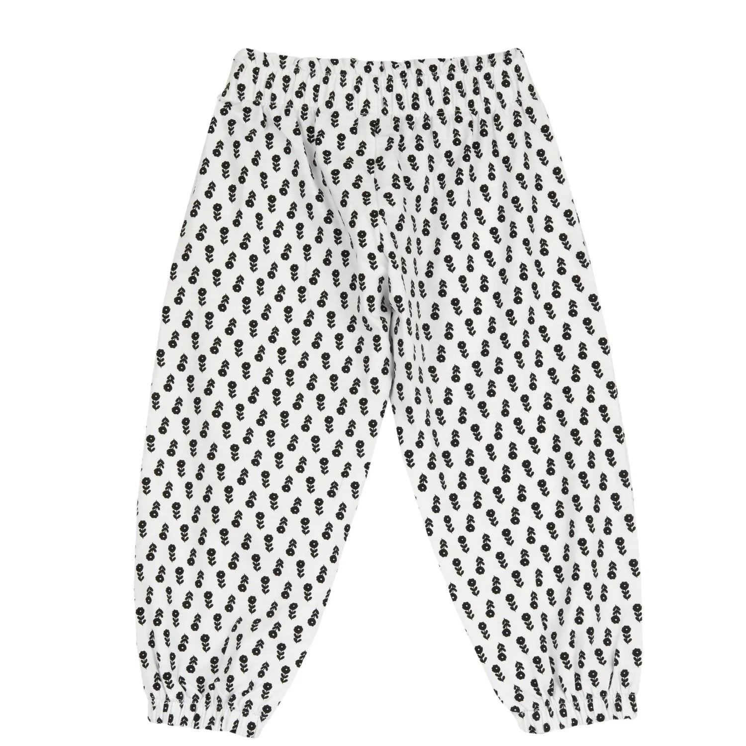 Girls White and Black Floral Printed Joggers
