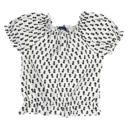 Girls White and Black Floral Printed Top