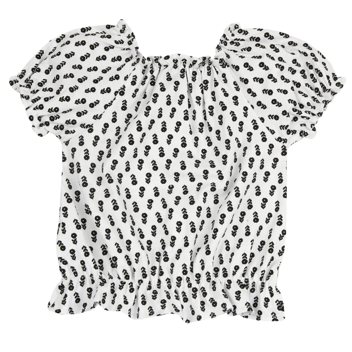 Girls White and Black Floral Printed Top