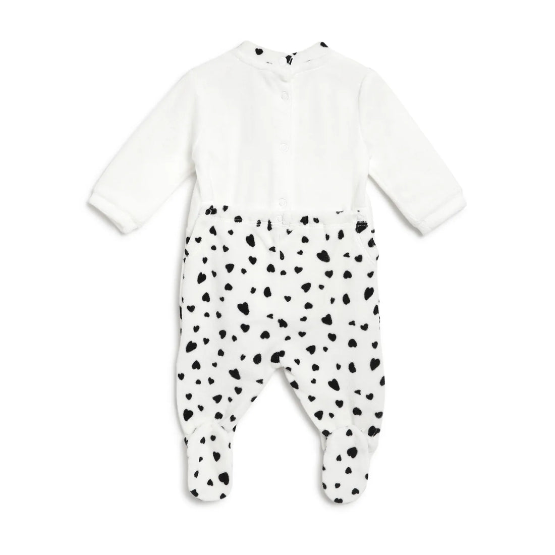 Girls White &amp; Black Printed Nappy Opening Babysuit