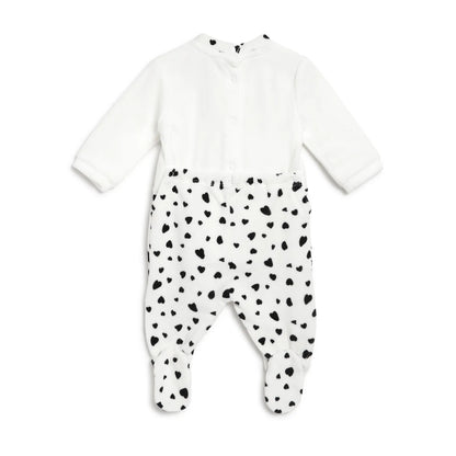 Girls White &amp; Black Printed Nappy Opening Babysuit