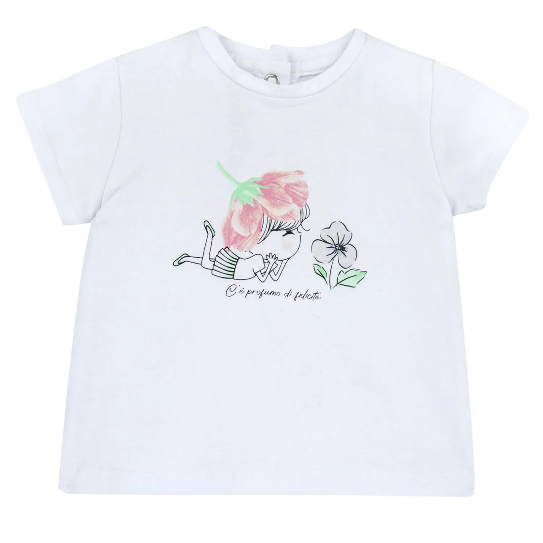 Girls White and Black Printed T-shirt