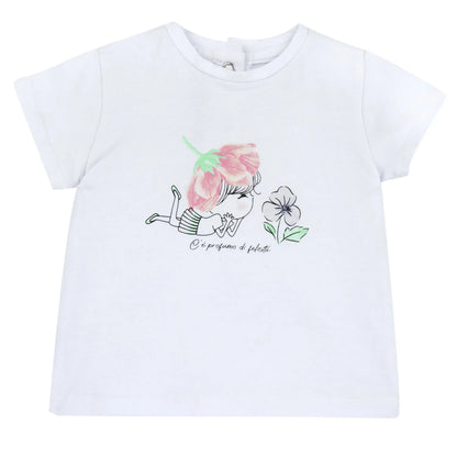 Girls White and Black Printed T-shirt