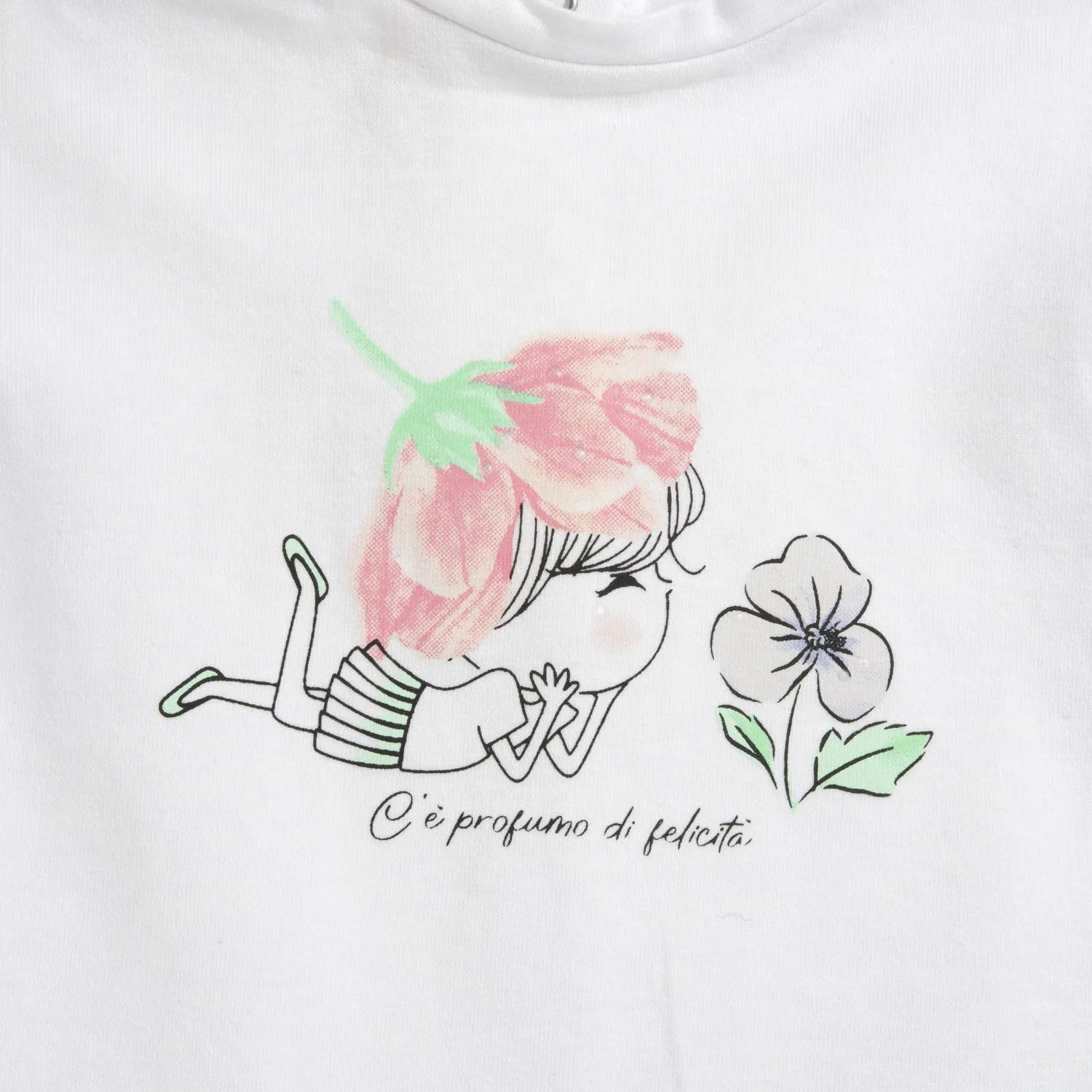Girls White and Black Printed T-shirt
