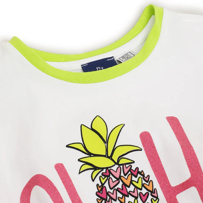 Girls White &amp; Black Printed Top with Shorts