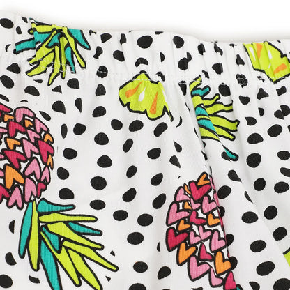 Girls White &amp; Black Printed Top with Shorts