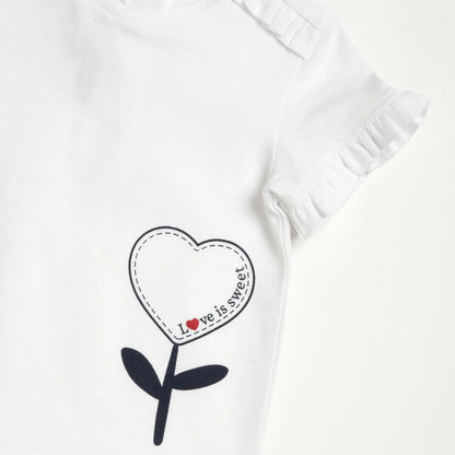 Girls White and Black Self Design T-shirt