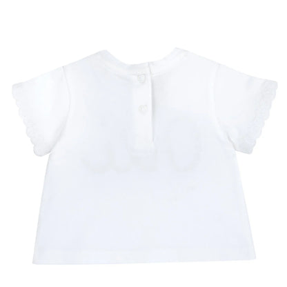 Girls White and Blue Embellished T-shirt