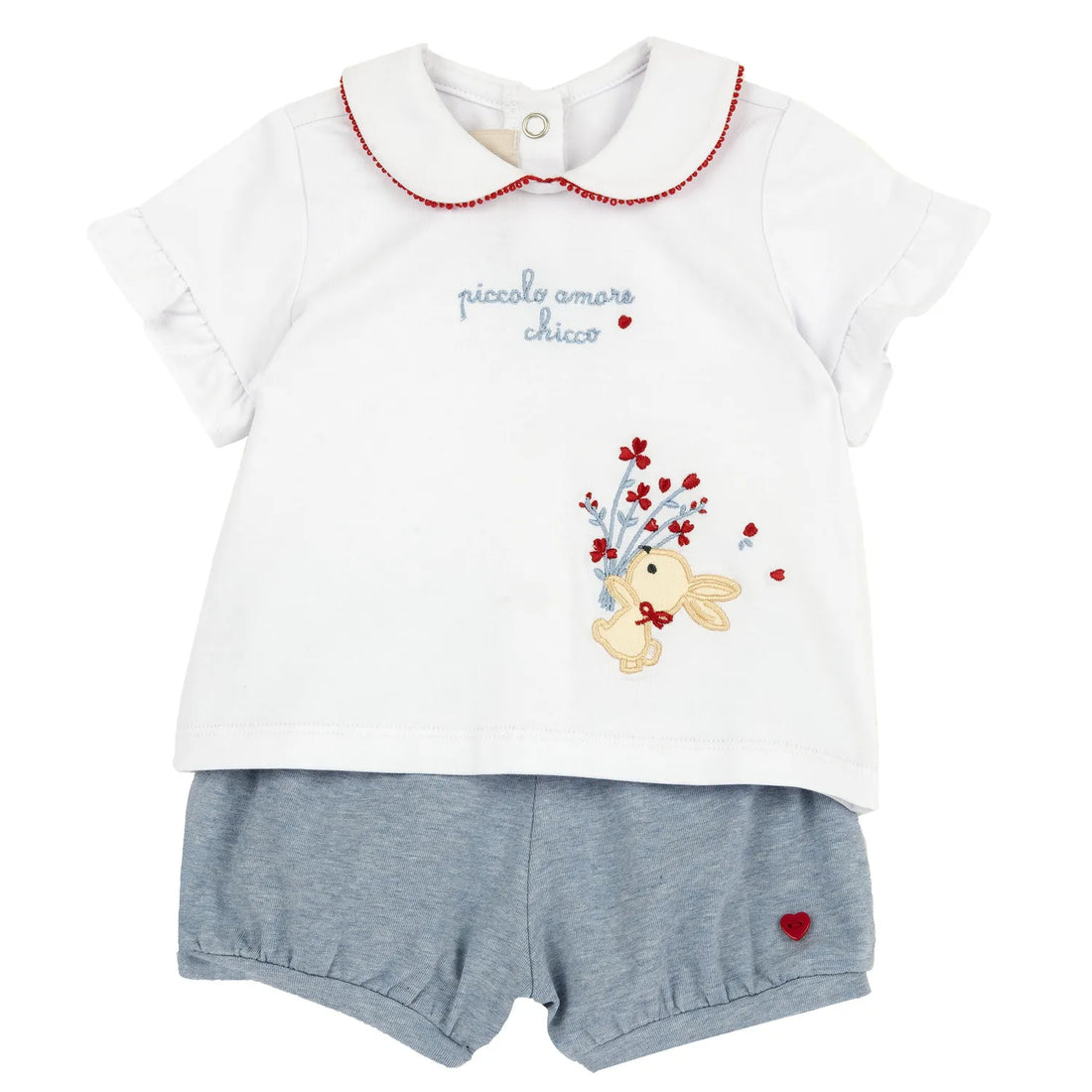 Girls White and Blue Embroidered T-Shirt with Shorts