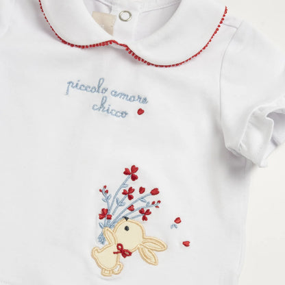 Girls White and Blue Embroidered T-Shirt with Shorts