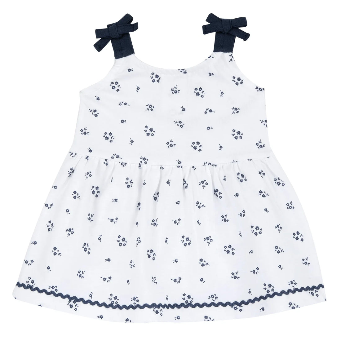 Girls White and Blue Floral Printed Dress