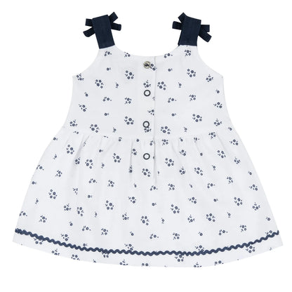 Girls White and Blue Floral Printed Dress