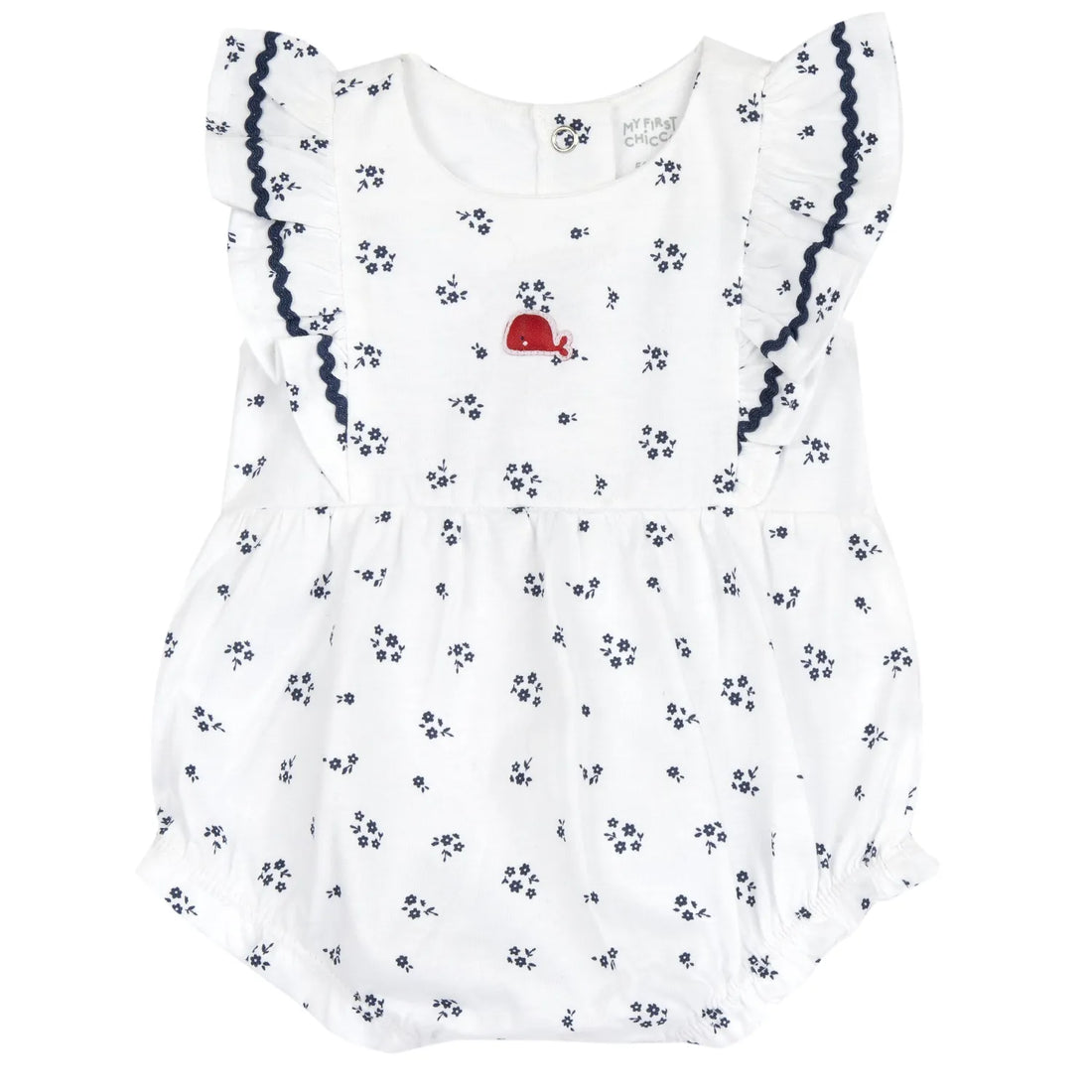 Girls White and Blue Floral Printed Romper