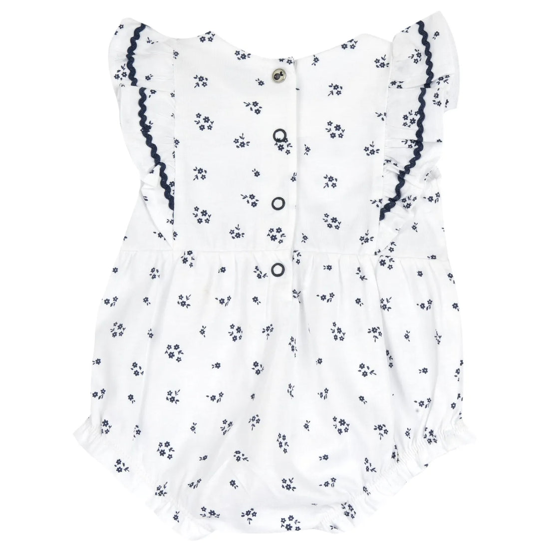 Girls White and Blue Floral Printed Romper