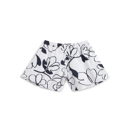 Girls White &amp; Blue Floral Printed Shorts
