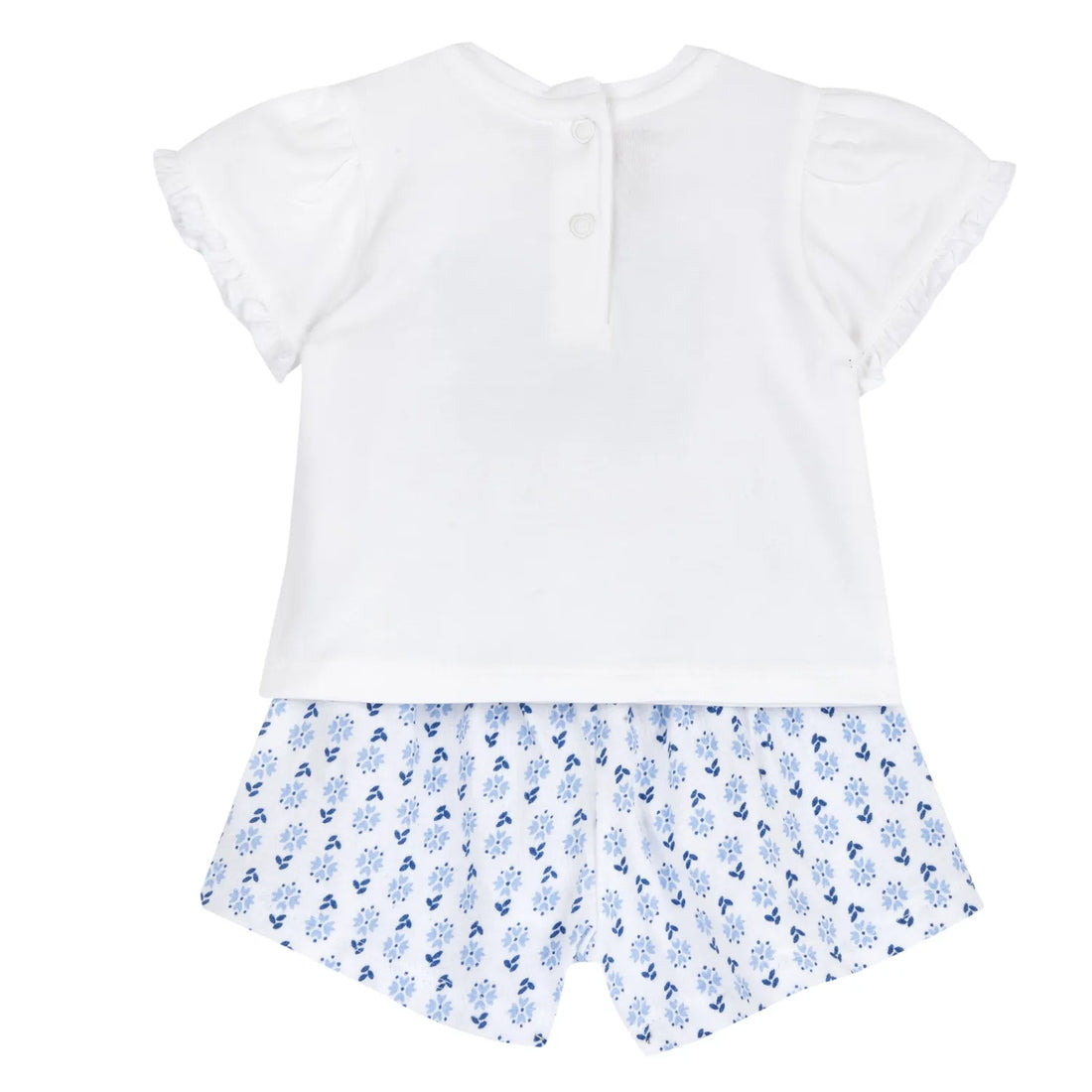 Girls White and Blue Graphic Printed T-Shirt with Shorts