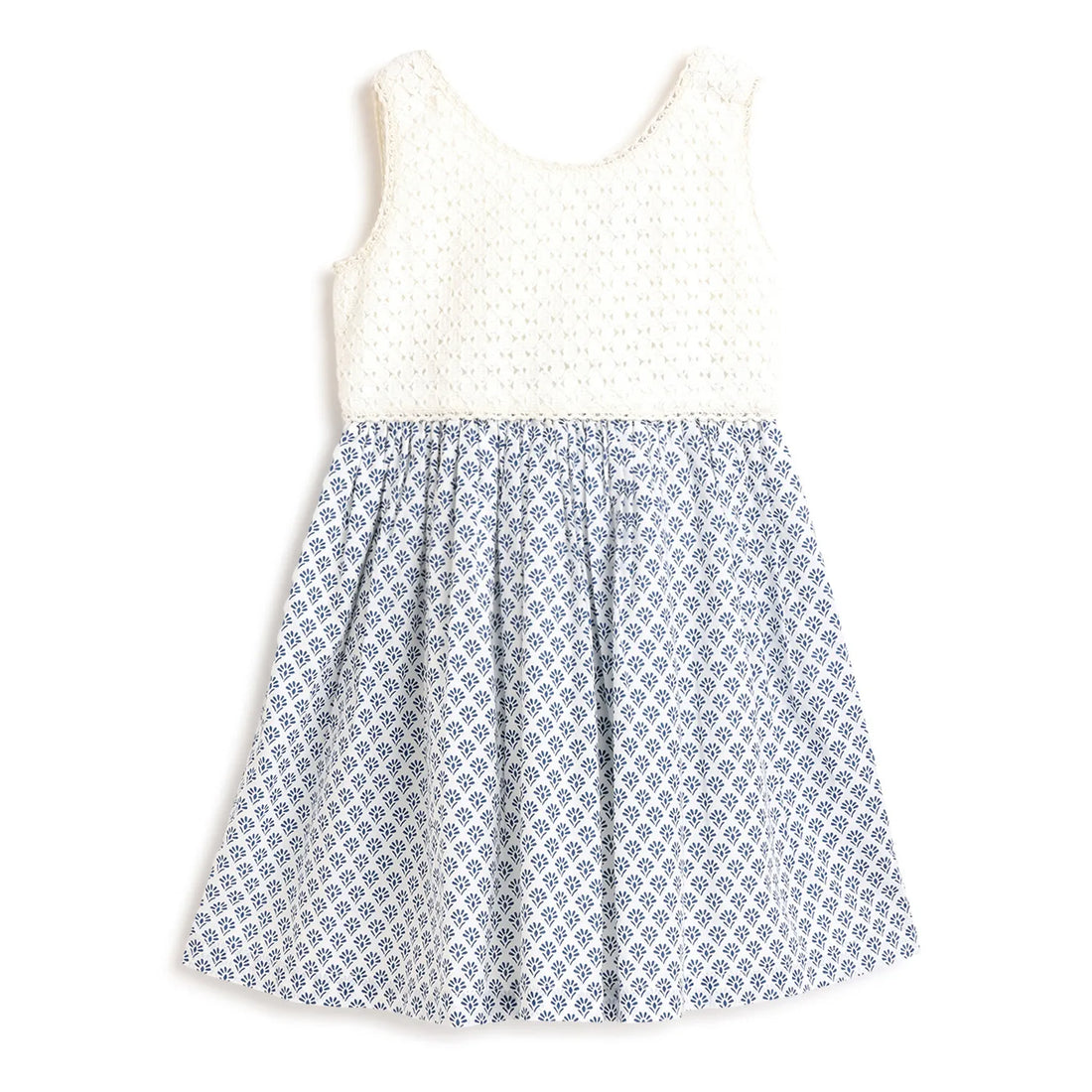 Girls White &amp; Blue Printed Dress