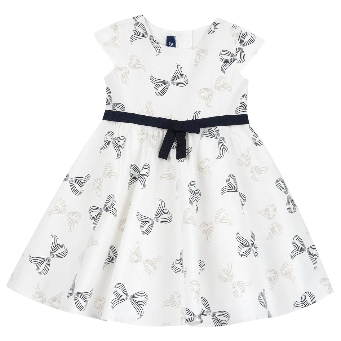 Girls White and Blue Printed Dress