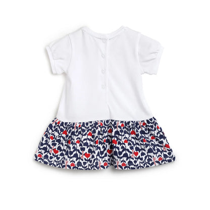 Girls White &amp; Blue Printed Dress