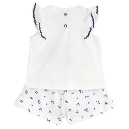 Girls White and Blue Printed Top with Shorts