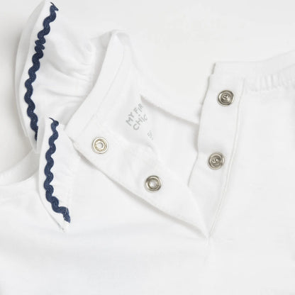 Girls White and Blue Printed Top with Shorts