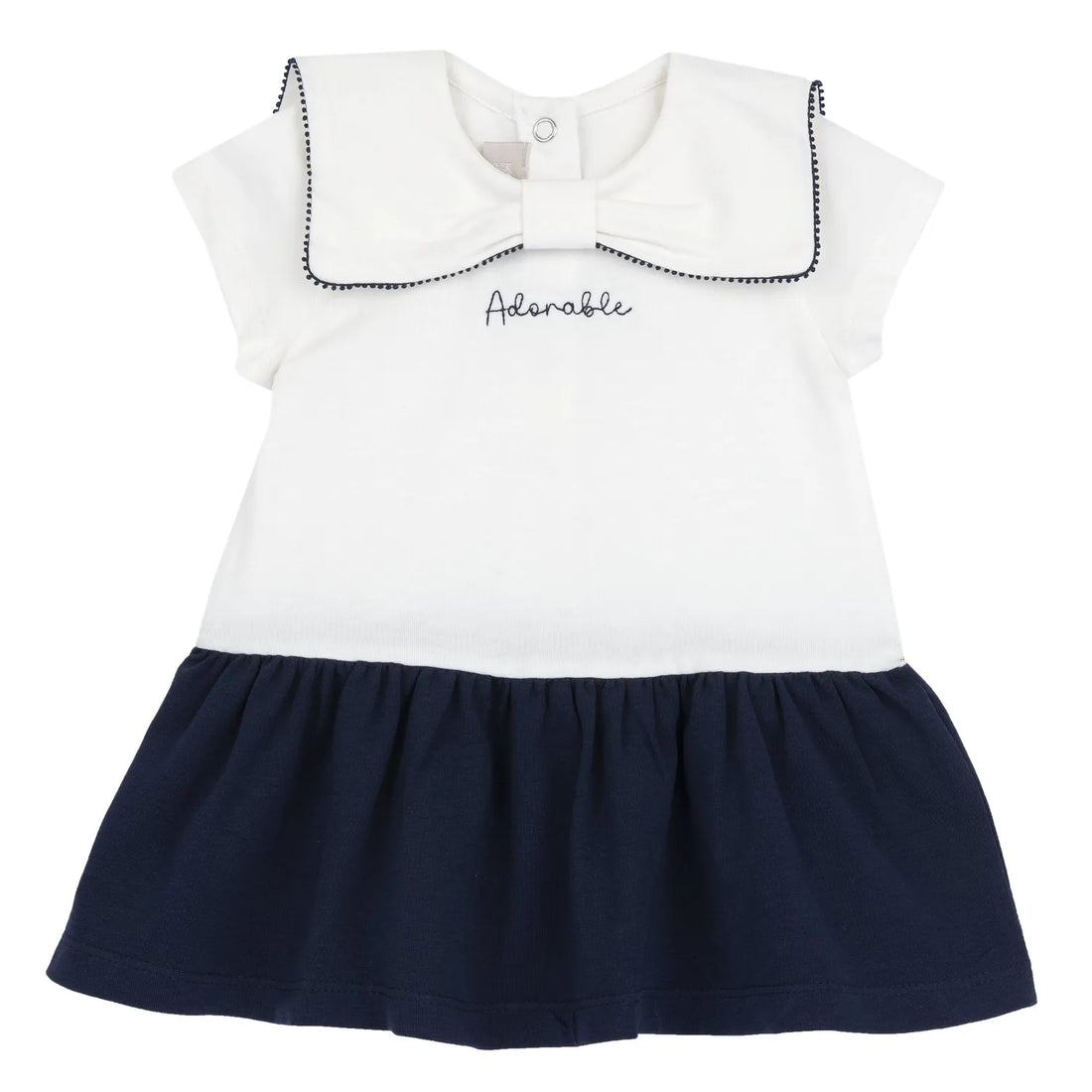 Girls White and Blue Solid Dress