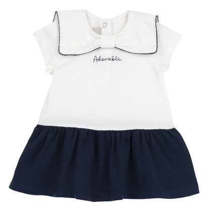 Girls White and Blue Solid Dress