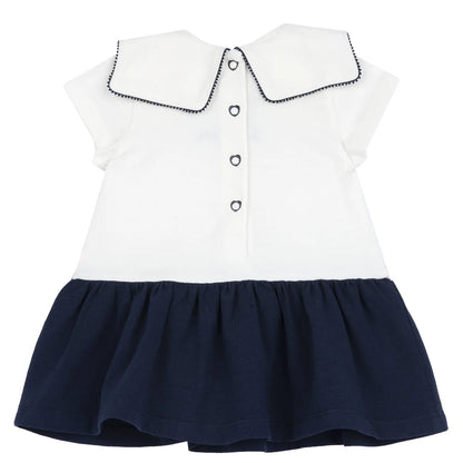 Girls White and Blue Solid Dress