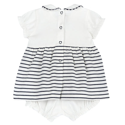 Girls White and Blue Striped Romper
