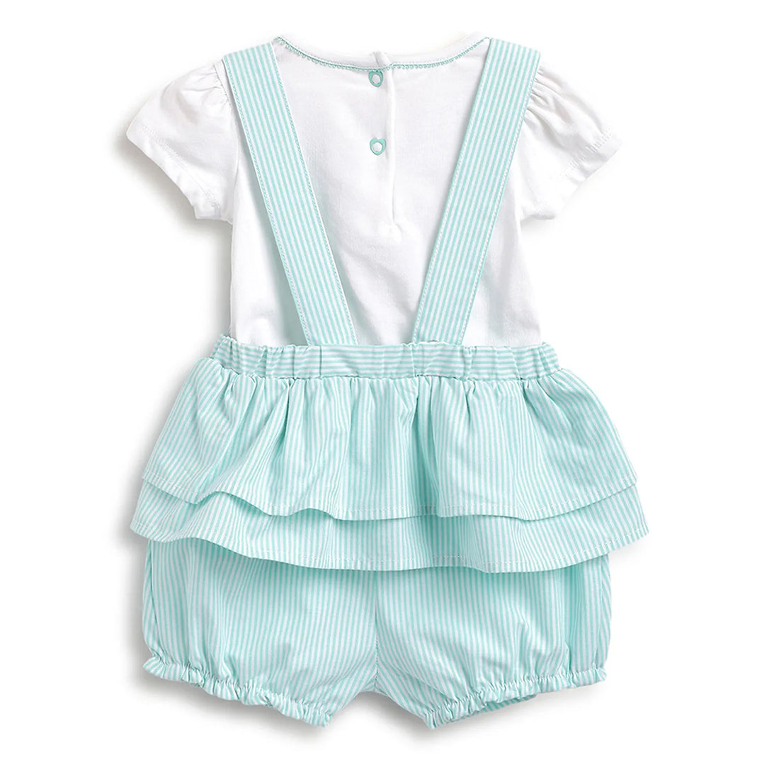 Girls White &amp; Blue Striped Tshirt with Dungarees