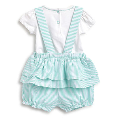 Girls White &amp; Blue Striped Tshirt with Dungarees