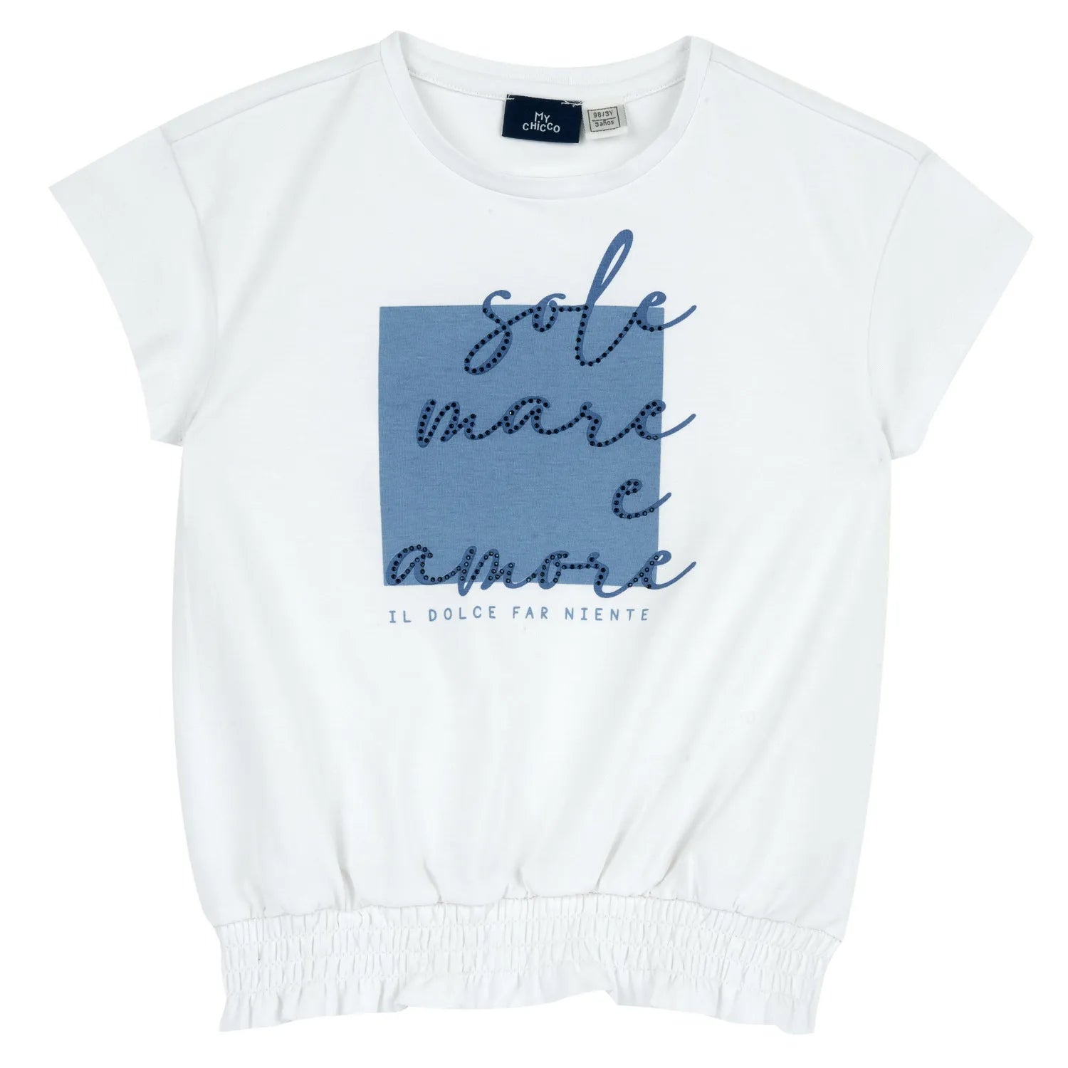 Girls White and Blue Typography Printed T-shirt
