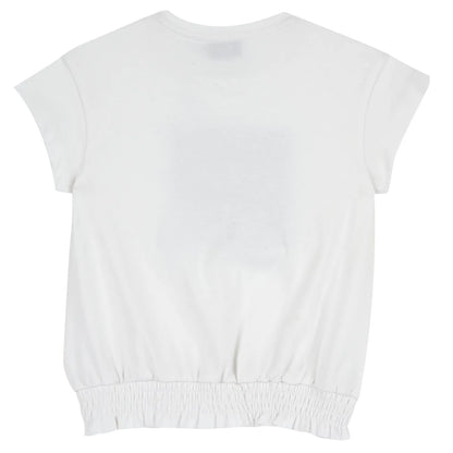 Girls White and Blue Typography Printed T-shirt