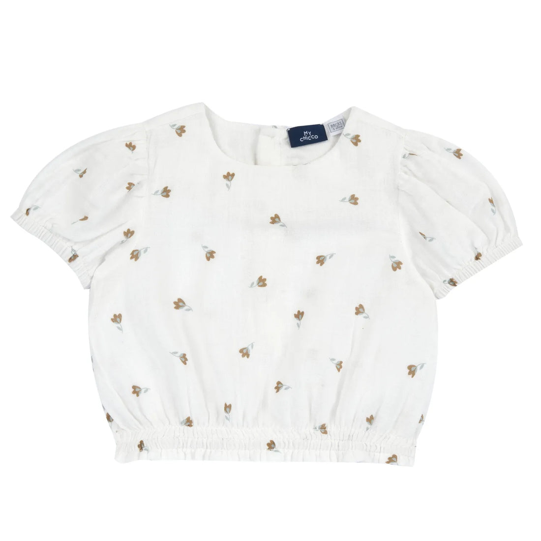 Girls White and Brown Floral Printed Top