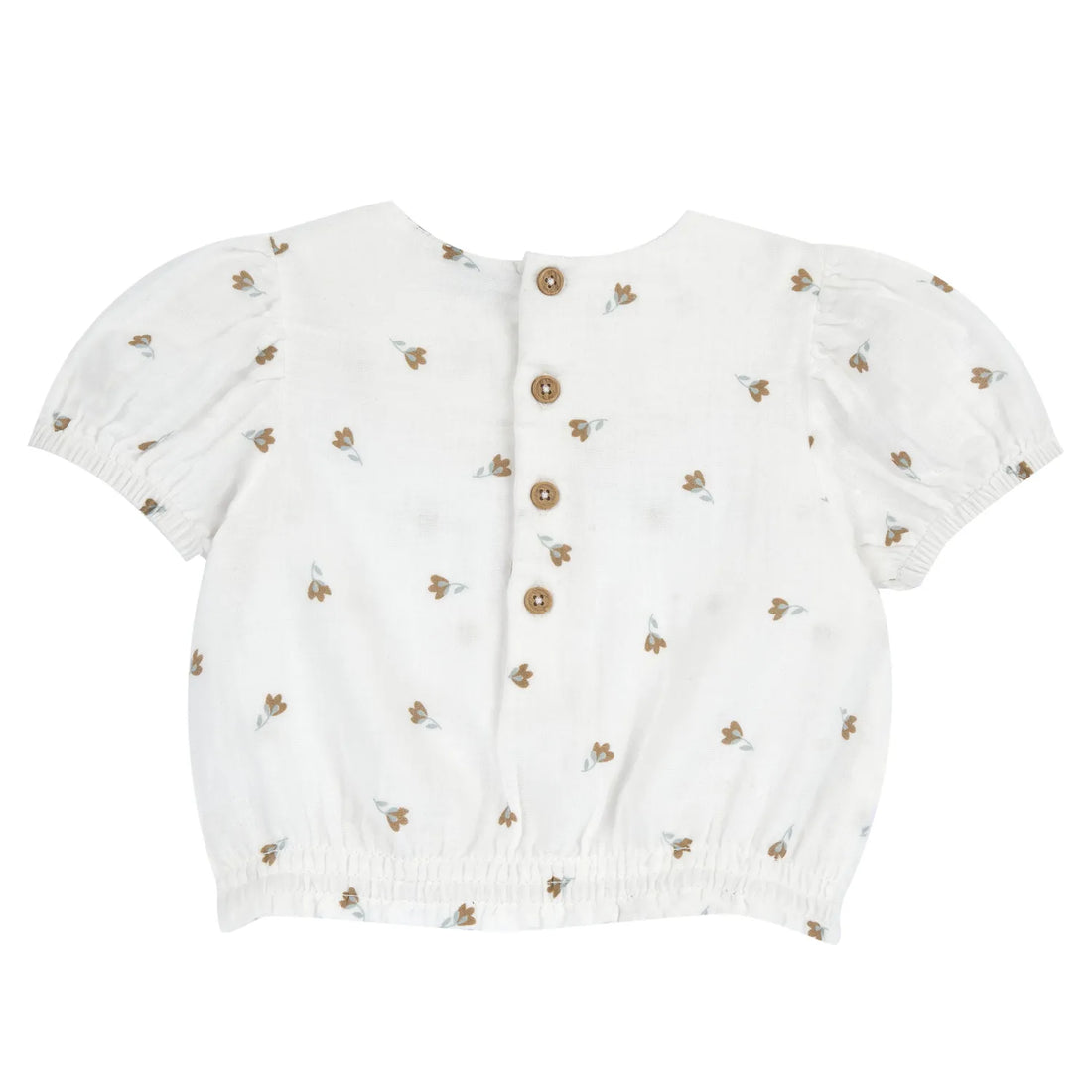 Girls White and Brown Floral Printed Top