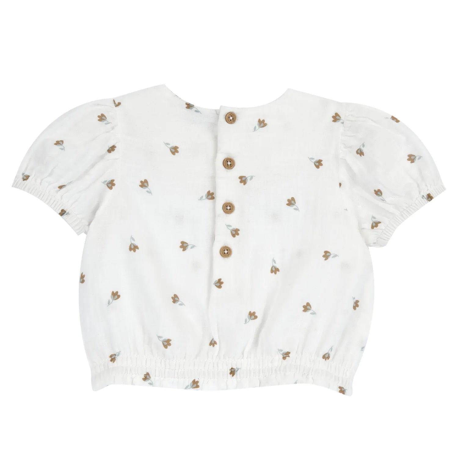 Girls White and Brown Floral Printed Top