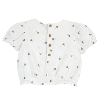 Girls White and Brown Floral Printed Top