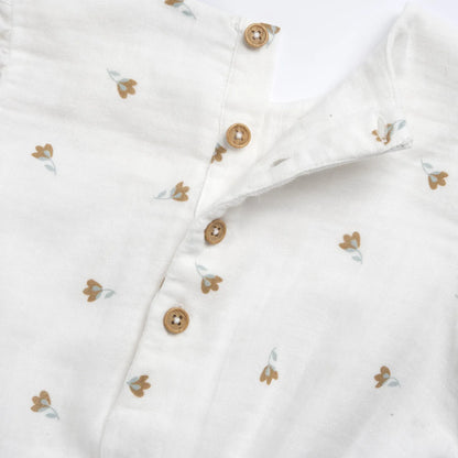 Girls White and Brown Floral Printed Top