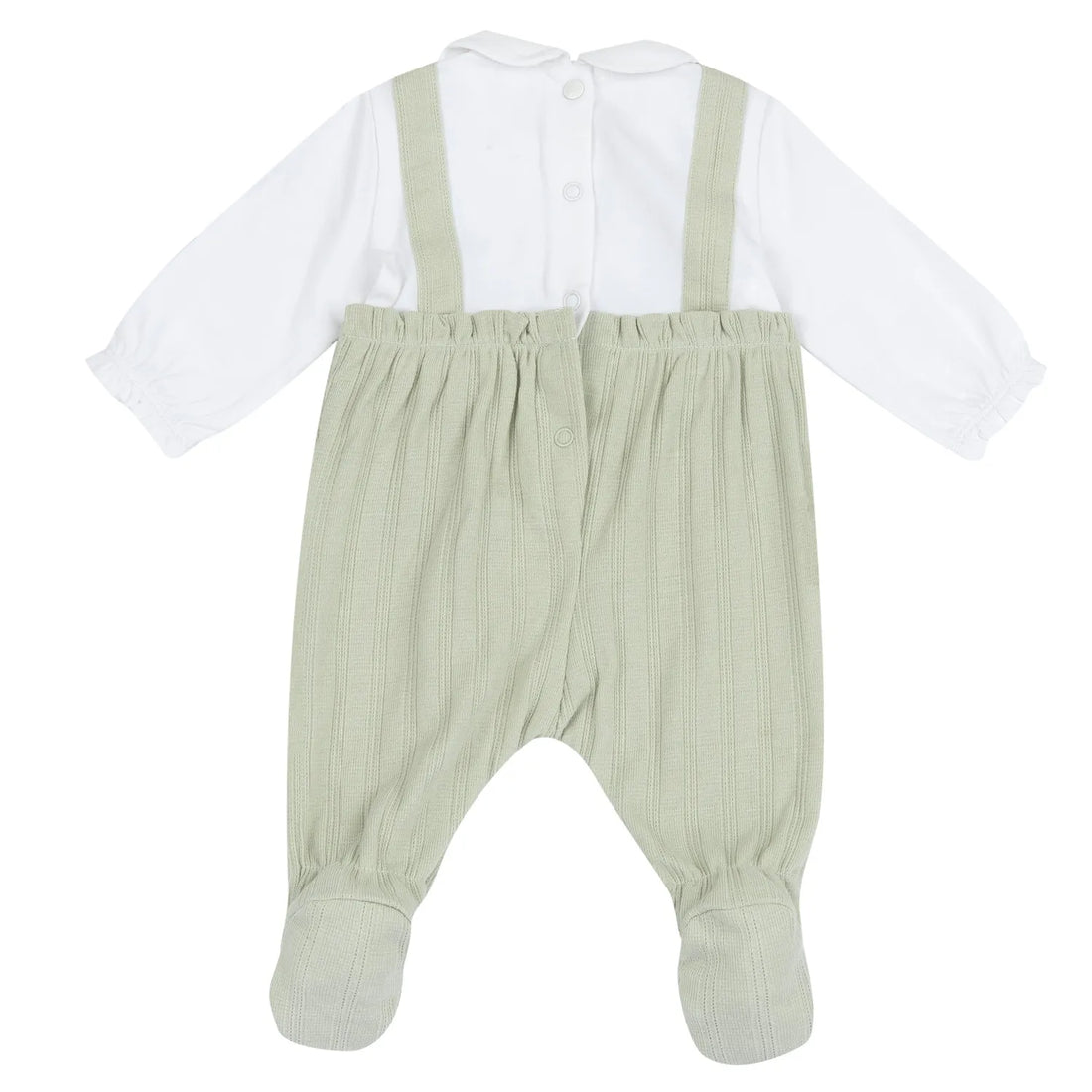Girls White and Green Embellished Leg Opening Babysuit