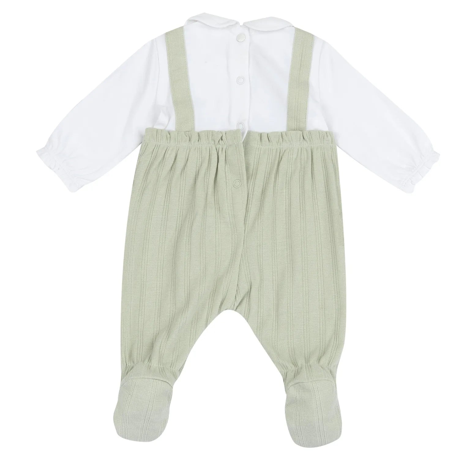 Girls White and Green Embellished Leg Opening Babysuit