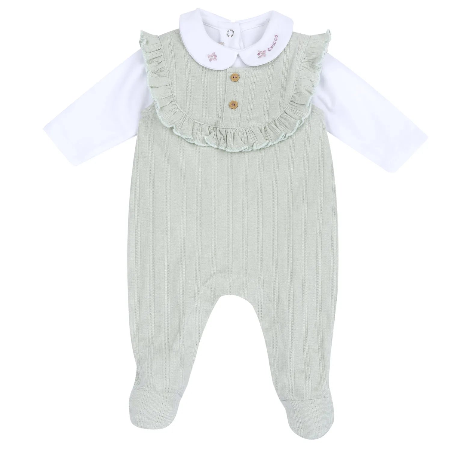 Girls White and Green Embroidered Bodysuit with Babysuit