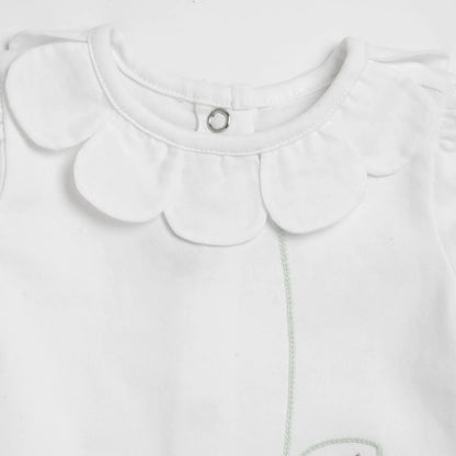 Girls White and Green Embroidered T-Shirt with Shorts
