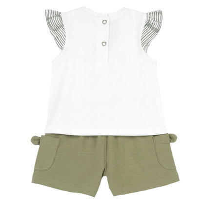 Girls White and Green Graphic Printed T-Shirt with Shorts