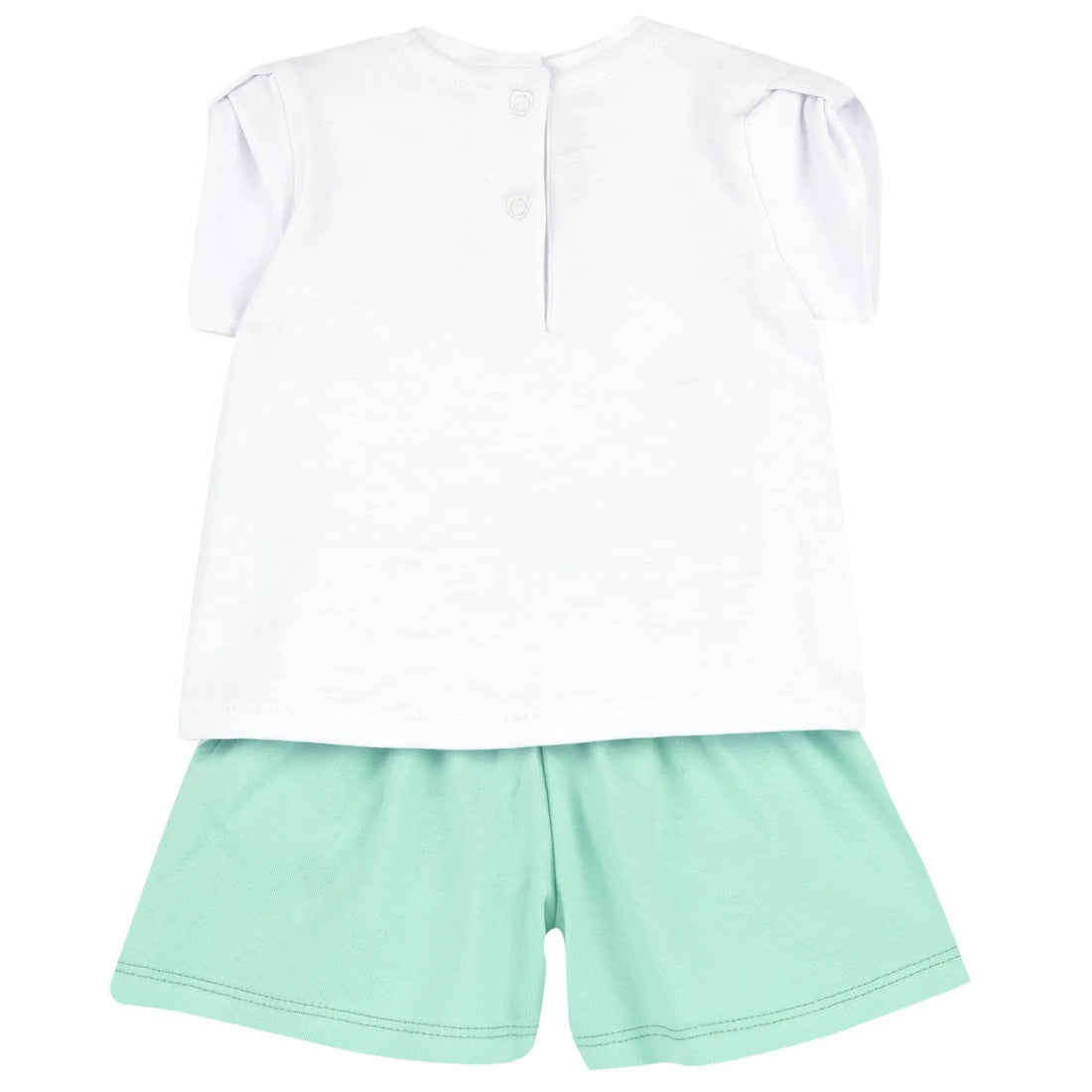 Girls White and Green Printed T-Shirt with Shorts