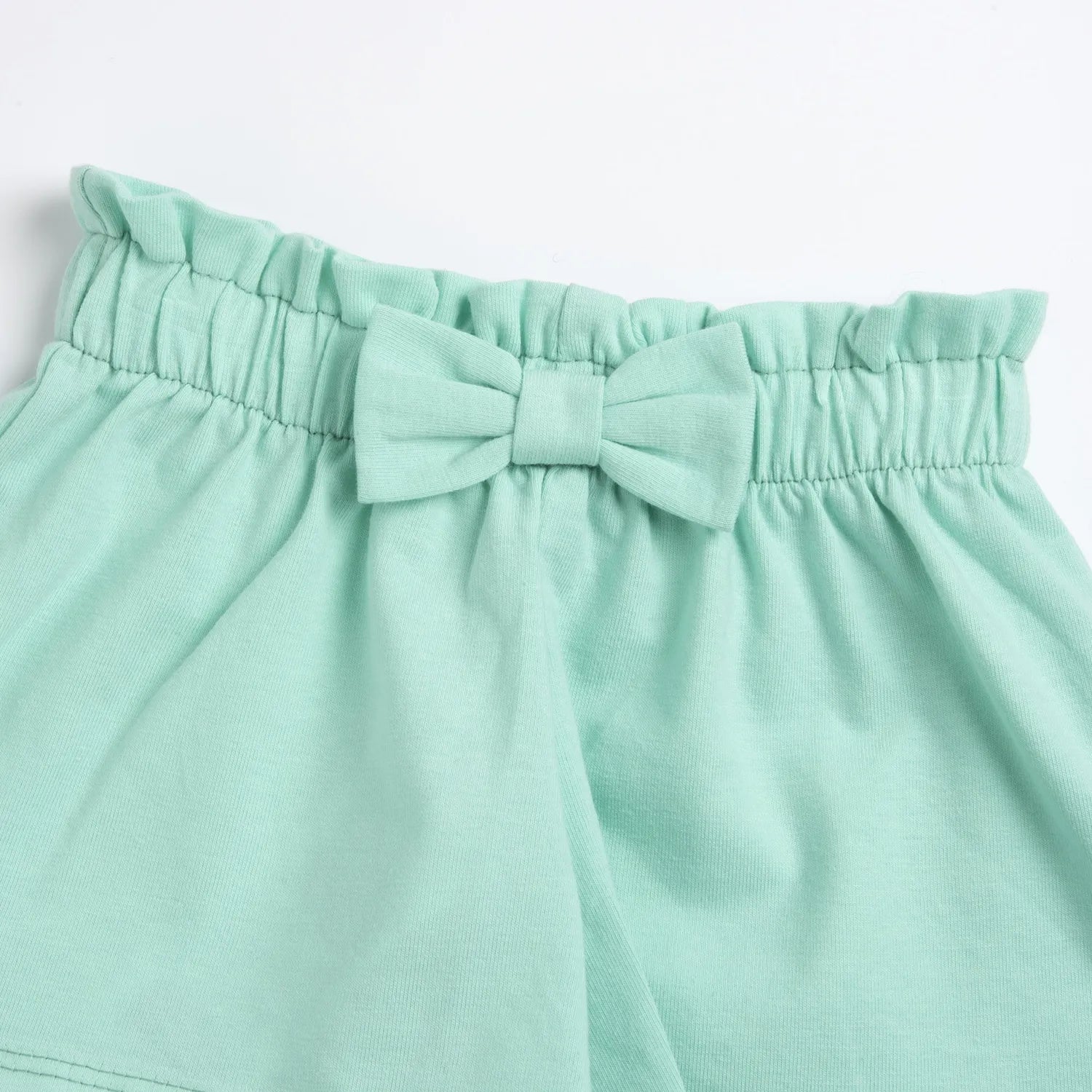 Girls White and Green Printed T-Shirt with Shorts