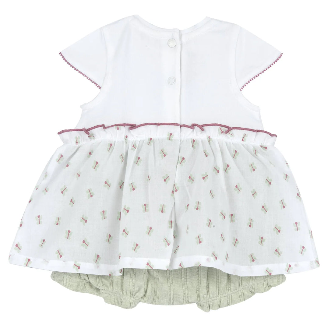 Girls White and Green Self Design Romper