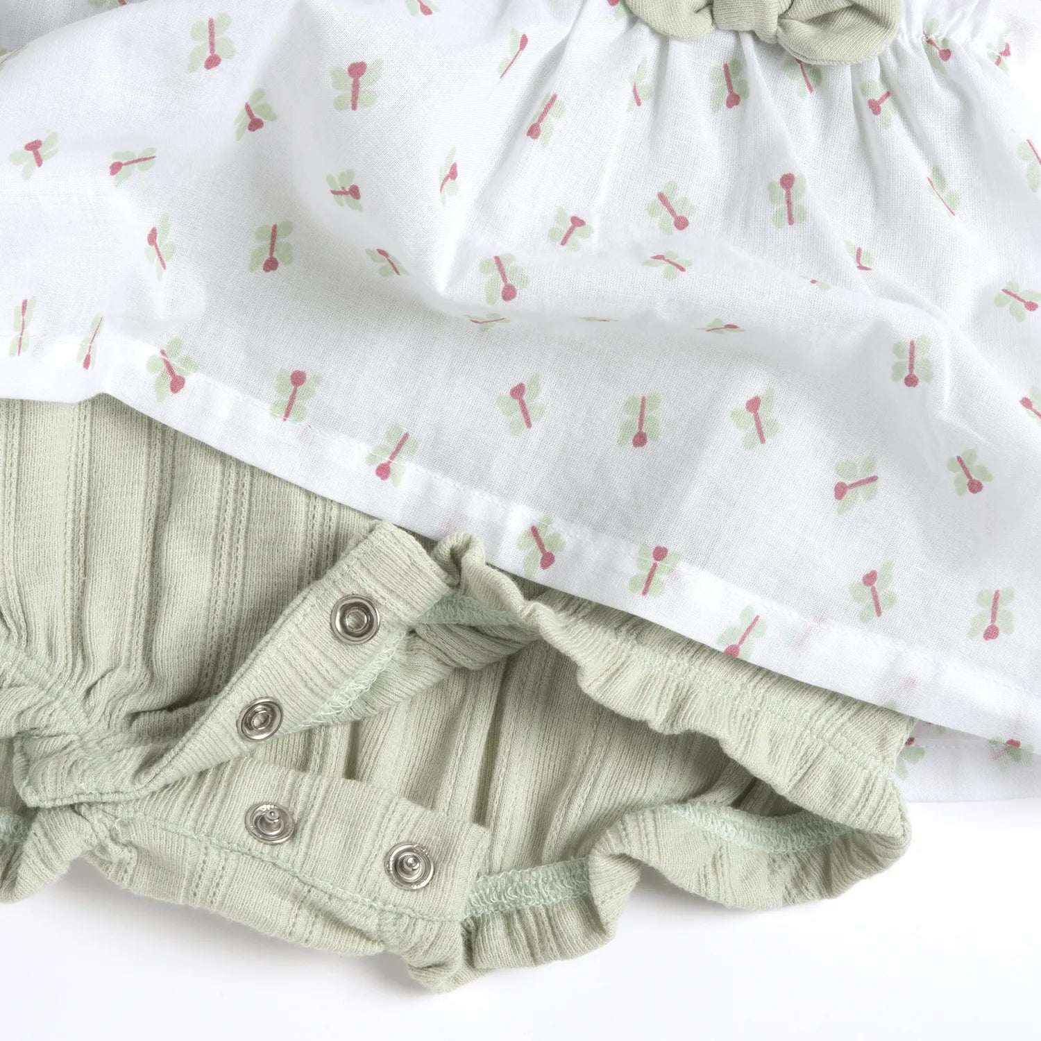 Girls White and Green Self Design Romper